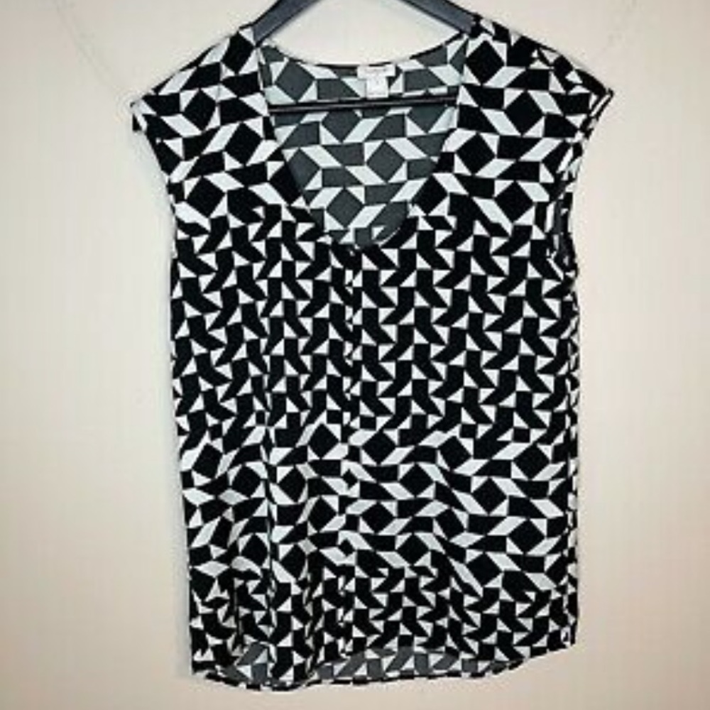 J. Crew Black & White Geometric Short Sleeve Blouse Top